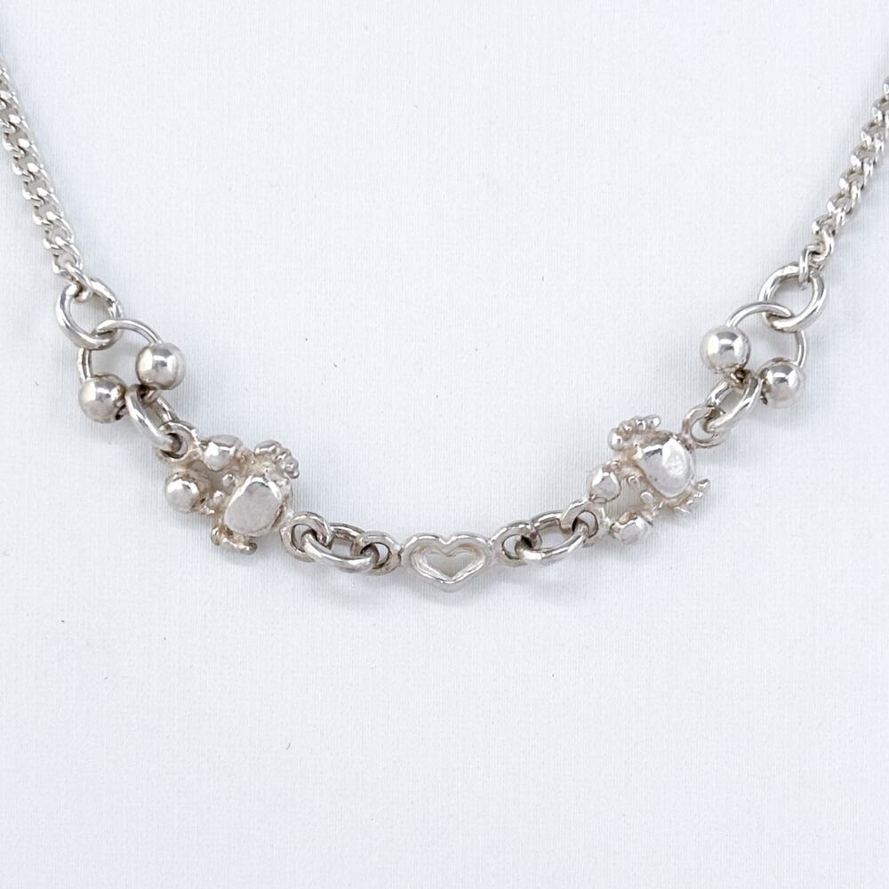 Vintage Sterling Silver 925 Beaded Crabs And Heart Accent Chain Necklace 16" - Picture 2 of 5